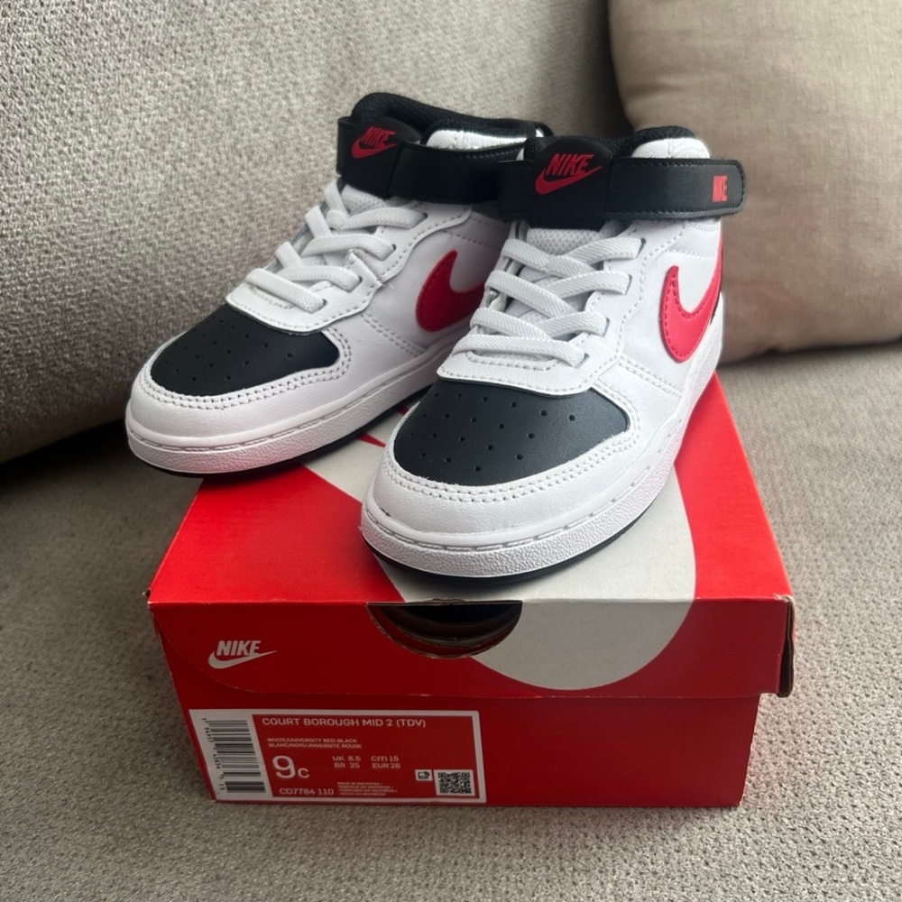 Nike White Black Red Mid-Top Kids Sneakers